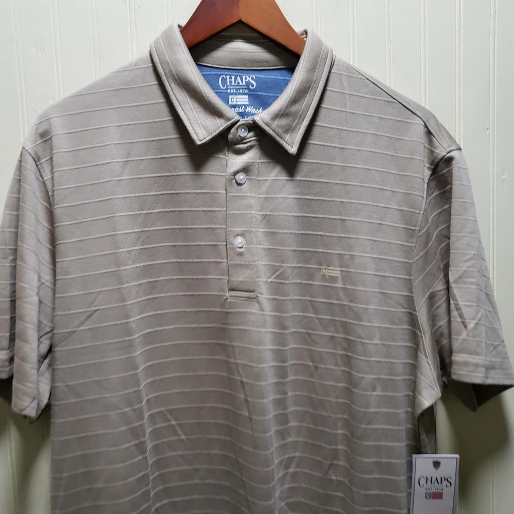 Chaps Seacoast Wash Polo Shirt Mens XL Beige Stripe Rayon Blend Knit Top